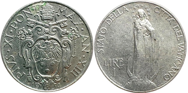 1934 Vatican 1 Lira